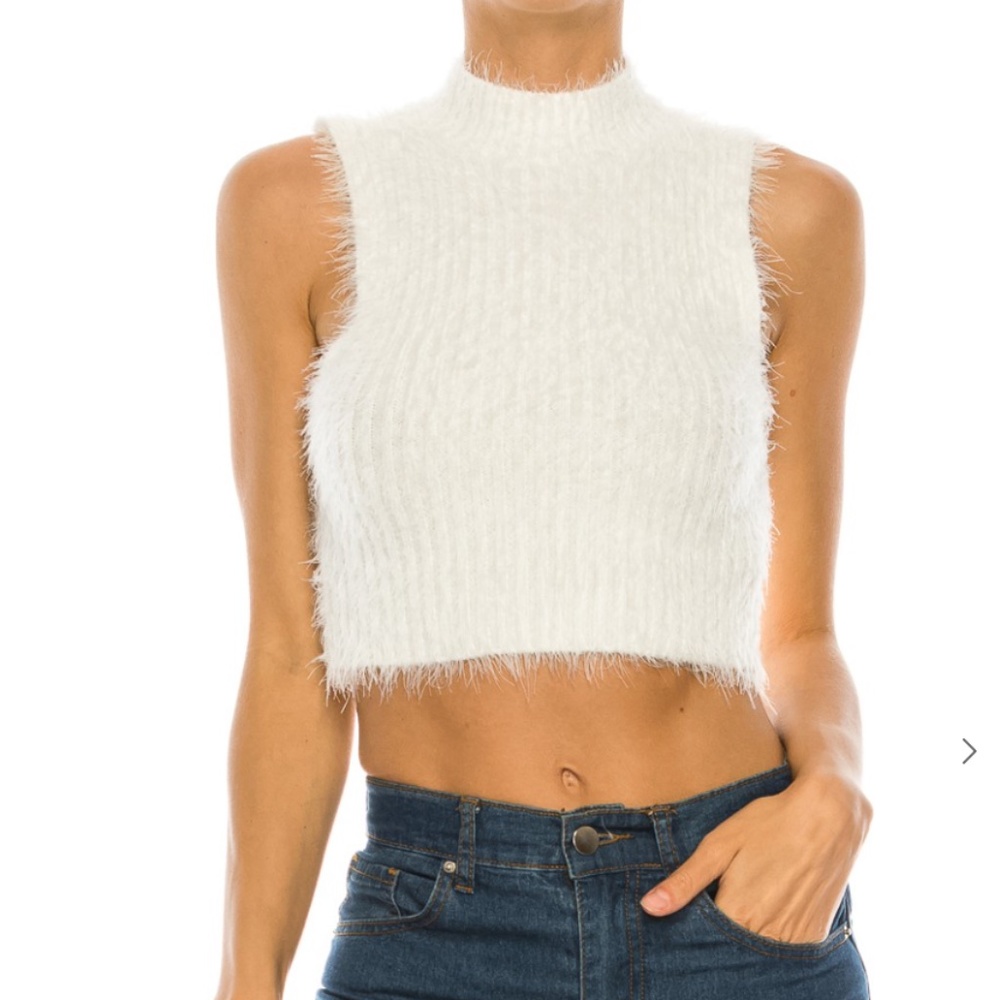 Fuzzy Ivory Crop Top Turtleneck